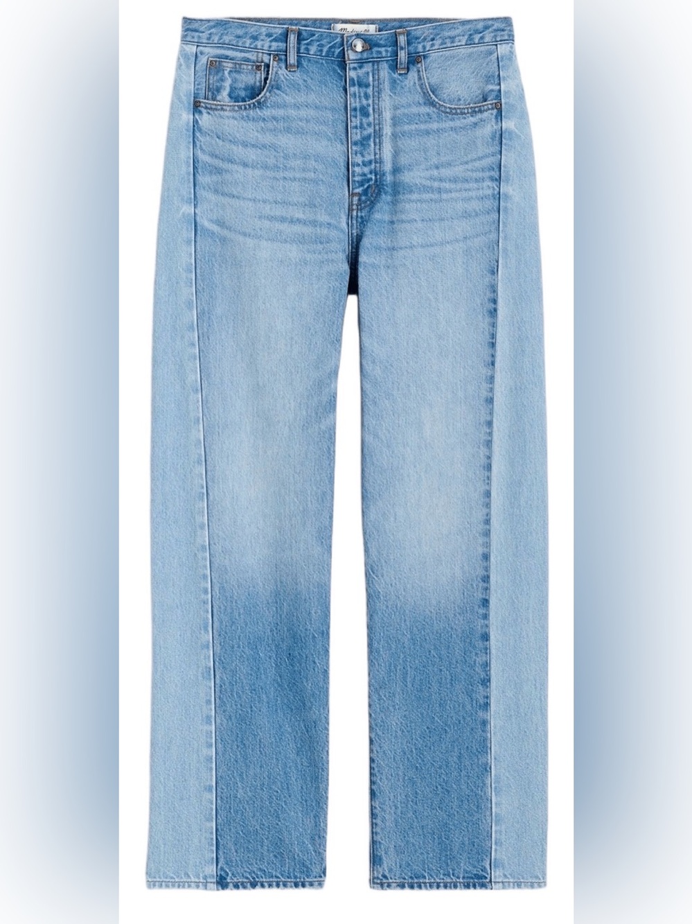 Madewell pierced barrel leg jeans.